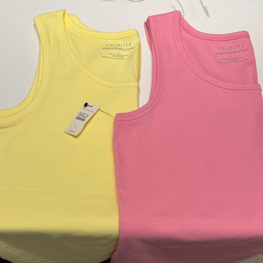 Talbots Vibrant Pink and Sunny Yellow Tank Tops Size L NWT - Picture 2 of 6